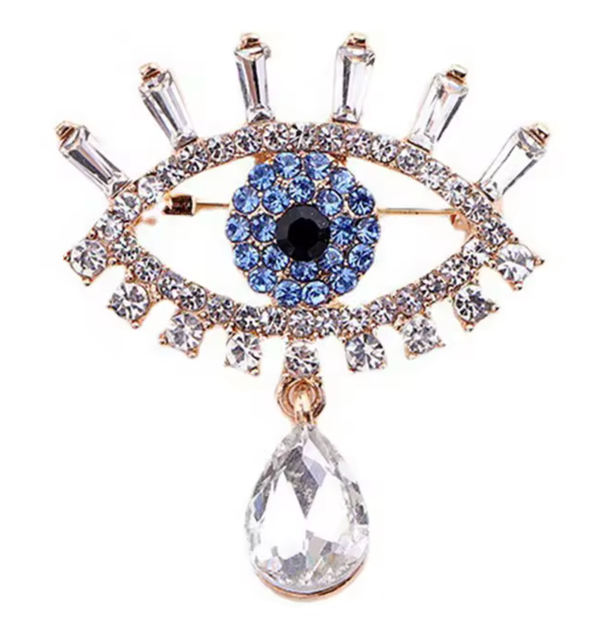 Wink- Evil Eye Brooch Pin- CZ and Rhinestone 