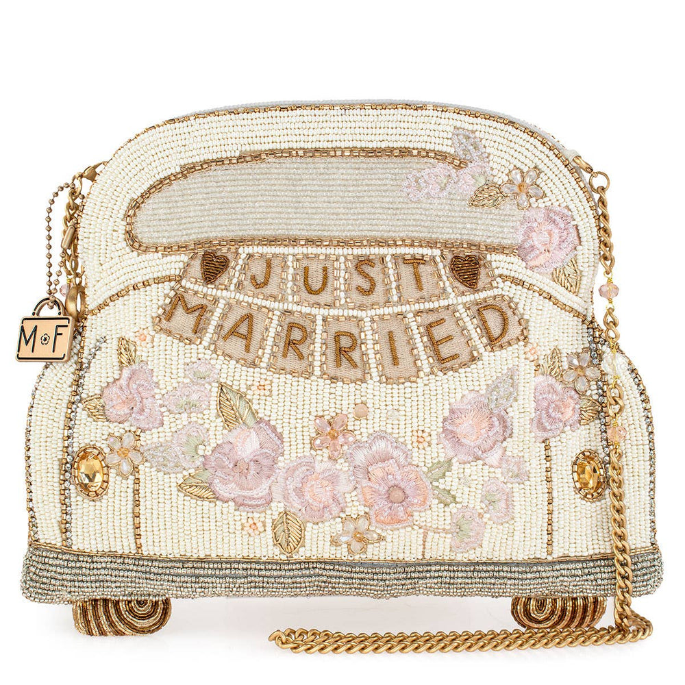 Just Married Beaded Car Image Crossbody Handbag