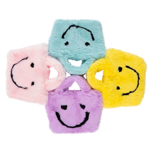 Faux Fur Fuzzy Happy Face Purses Perfect : LAVENDER