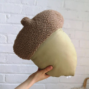 Green Acorn-shaped pillow | Woodland plush pillow: Olive green