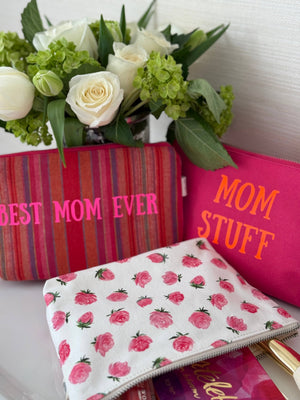 Best Mom Ever - Pink Happy Stripe Makeup Bag
