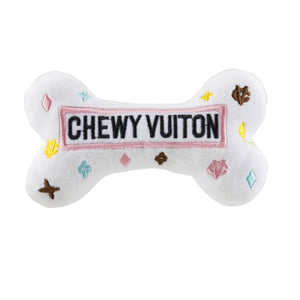 White Chewy Vuiton Bones Squeaker Dog Toy Large