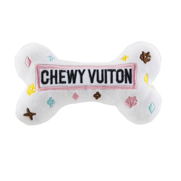 White Chewy Vuiton Bones Squeaker Dog Toy Large