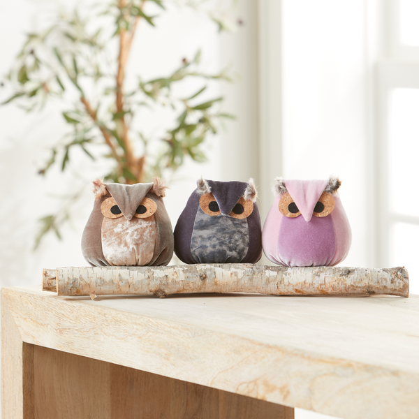 Velvet Owl Shelf Sitter - Bronze, Teal & Taupe