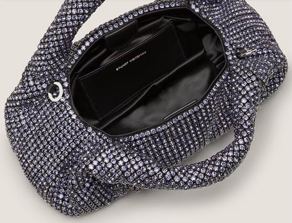 Stuart Weitzman crystal Mota shine bag in dark blue.