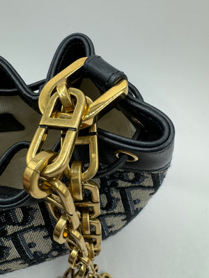 Dior Navy Oblique Canvas & Leather Mini Bucket bag