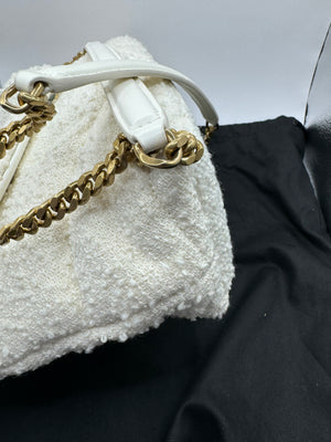 YSL Boucle Tweed Quilted Loulou Puffer Monogram Chain Satchel Crema Soft 2020