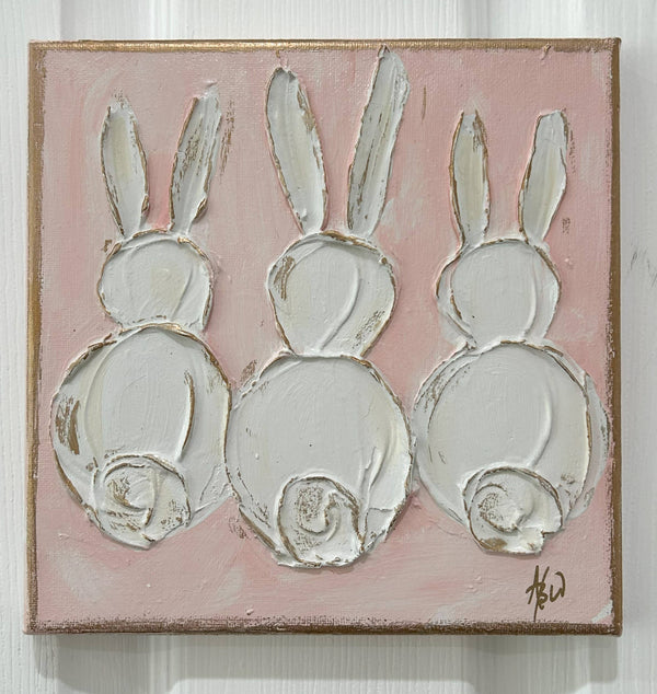 Bunny Trio  canvas  painted & textured  nursery | Easter: Sage blue