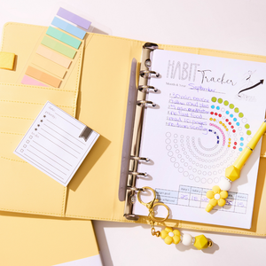 A5 Binder: 6 Hole with Elastic Pen Holder & Magnetic Closure: Yellow