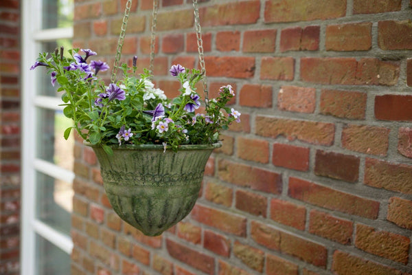 Aged Metal Green Hanging Basket