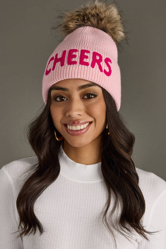 Pink Cheers Knit Pom Hat