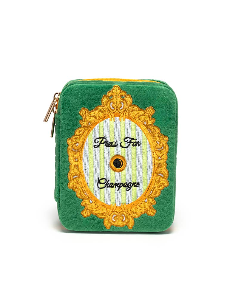 "Press for Champagne" Velvet Jewelry Zip Case / Organizer