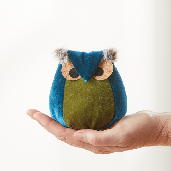 Velvet Owl Shelf Sitter - Bronze, Teal & Taupe