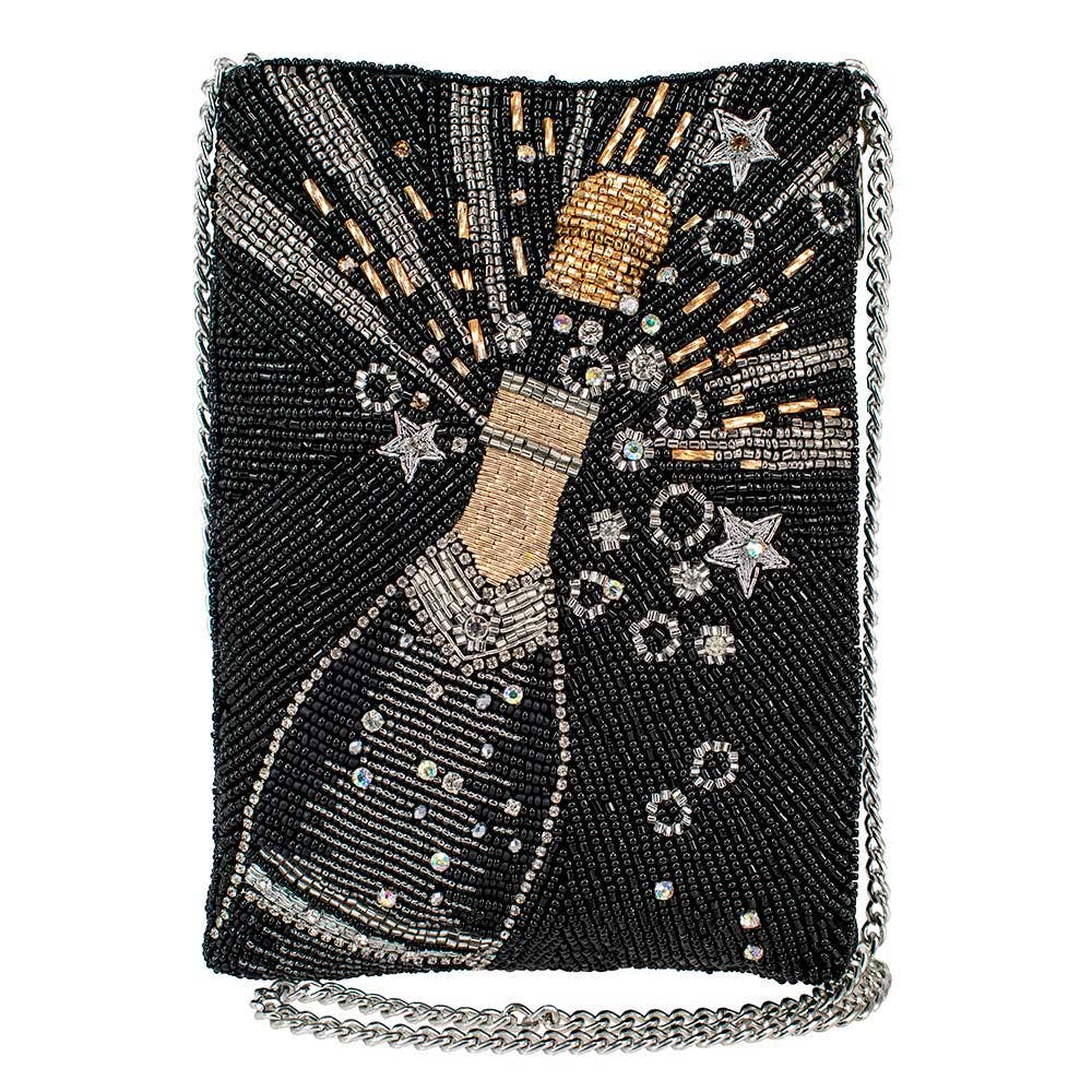 Bubbly Mini Beaded Champagne Bottle Crossbody Handbag