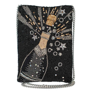 Bubbly Mini Beaded Champagne Bottle Crossbody Handbag