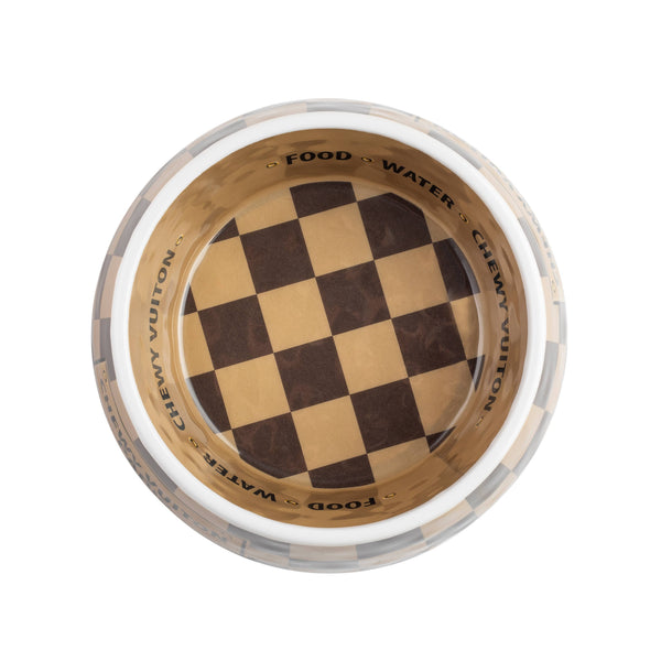 Checker Chewy Vuiton Bowl - Dog Bowls: Large