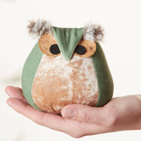 Velvet Owl Shelf Sitter - Bronze, Teal & Taupe