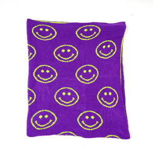 Smiley Face & Lightning Plush Throw Blankets Christmas Smiley Face Neon Fuchsia & New Sky Blue