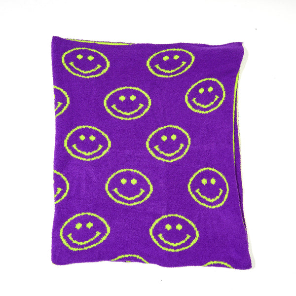 Smiley Face & Lightning Plush Throw Blankets Christmas Smiley Face Neon Fuchsia & New Sky Blue