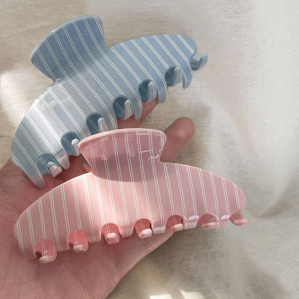 Striped Hair Claw Clip Coastal Summer Style Pink or Blue Striped