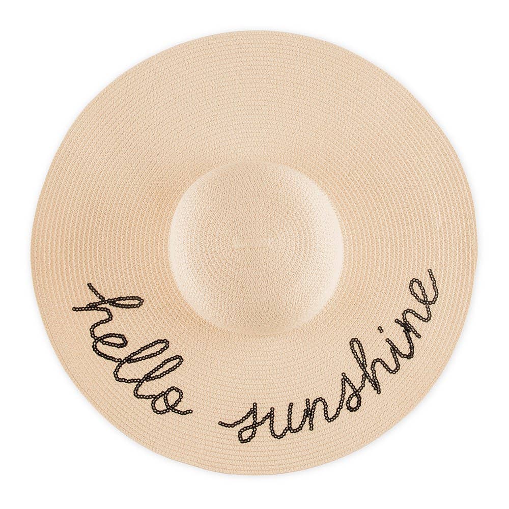 Women's Floppy Straw Sun Hat - Hello Sunshine