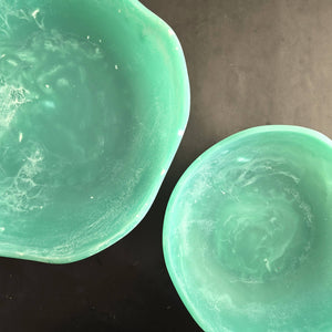 Large Wavy 2 Bowls Set - Matte Finish Hand Poured Resin: Indigo