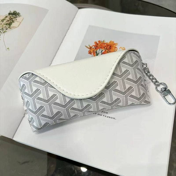 Glasses Case Goyard like pattern with Keychain Clip: White or Black