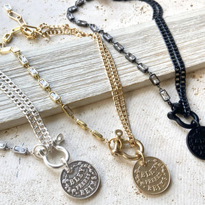 Edgy glam French champagne coin shackle necklace : Matte black