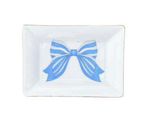 Bow Chinoiserie Porcelain Trinket Tray, Blue Striped