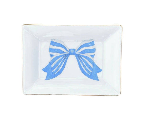 Bow Chinoiserie Porcelain Trinket Tray, Blue Striped