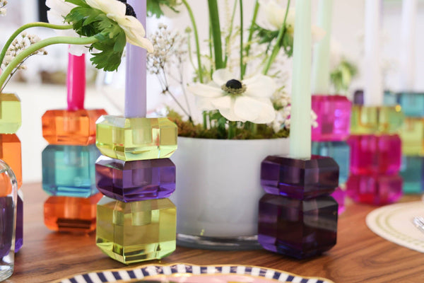 Interchangeable Candlestick Holders: - box of 4 pieces. Fushia, Orange or Grape