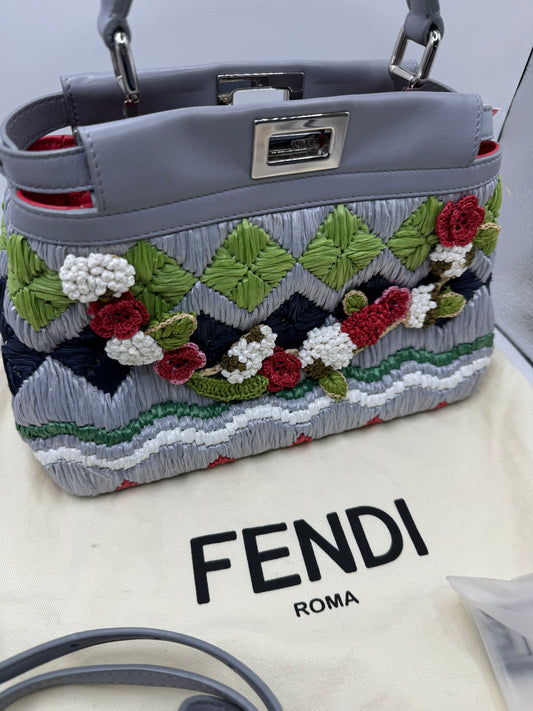 Fendi Peekaboo Limited Edition Mini Woven & Raffia Floral Bag