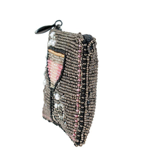 Pink Champagne Beaded Champagne Glass Coin Purse/Key Fob