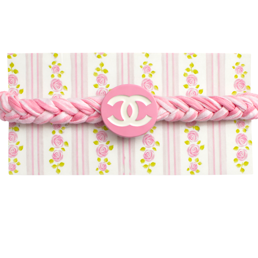 Upcycled Chanel Button Pink Stripe Liberty Fabric Bracelet