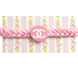 Upcycled Chanel Button Pink Stripe Liberty Fabric Bracelet