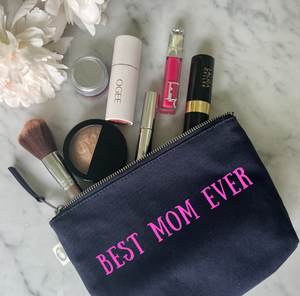 BEST MOM EVER   - Navy Makeup Bag in Hot Pink NEW!