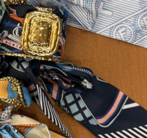 Large Gold Scarf Cuff - Evie - WS: Navy Belt