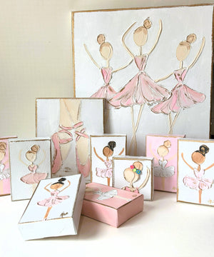 Ballerina Trio | canvas art recital dance ballet nutcracker: White back & pink dress / 16x20-inch standard profile canvas / Light skin & lt. brown hair