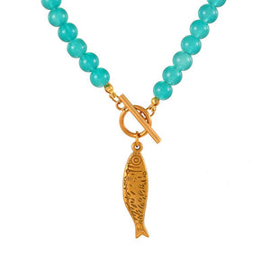Koi Fish Statement Necklace | Coastal Summer Jewelry: Pink ,Turquoise or Hot Pink Bead