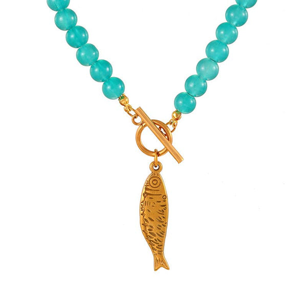 Koi Fish Statement Necklace | Coastal Summer Jewelry: Pink ,Turquoise or Hot Pink Bead