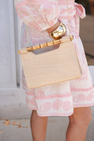 Mary Natural Straw Clutch - Bamboo Natural Handle: horsebit