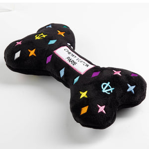 Black Monogram Chewy Vuiton Bone Squeaker Dog Toy: XL