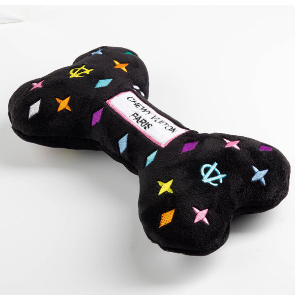 Black Monogram Chewy Vuiton Bone Squeaker Dog Toy: XL