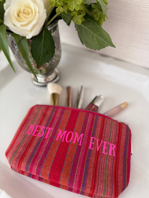 Best Mom Ever - Pink Happy Stripe Makeup Bag