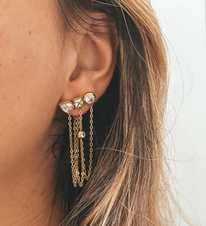 Unchained Stud Earrings | Triple CZ Chain