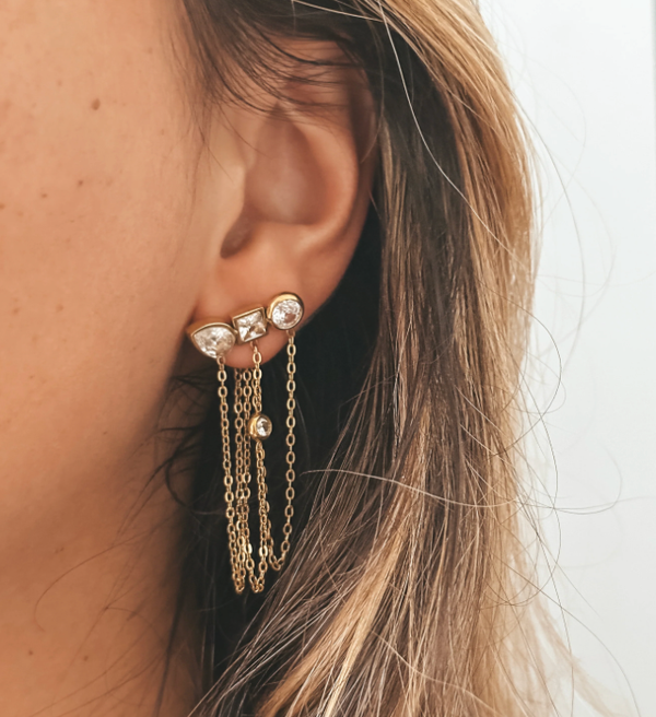 Unchained Stud Earrings | Triple CZ Chain