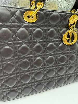 Dior Lady Dior Large lambskin Dark Brown  bag GHW
