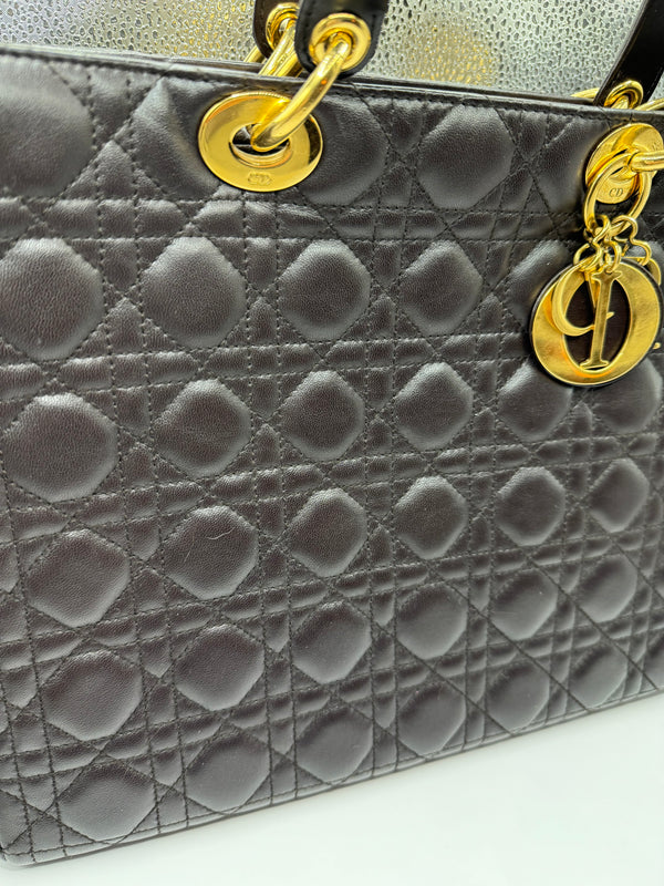 Dior Lady Dior Large lambskin Dark Brown  bag GHW