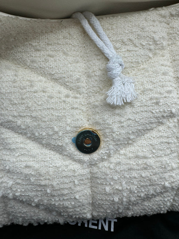 YSL Boucle Tweed Quilted Loulou Puffer Monogram Chain Satchel Crema Soft 2020