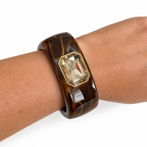 Gemstone Cuff Bangle Bracelet | Dark Brown
